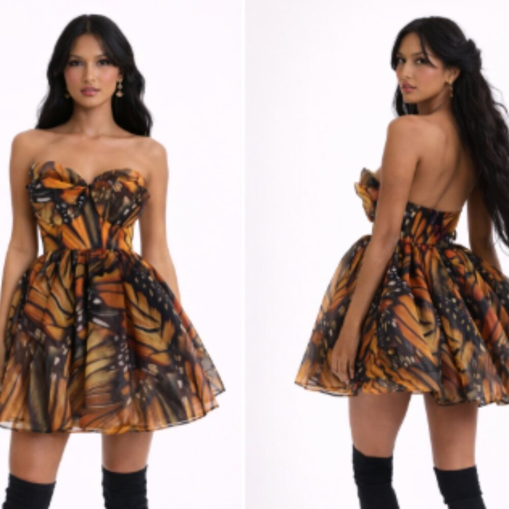 SELKIE The Monarch Party Blue Moon Puff Mini Dress NWT